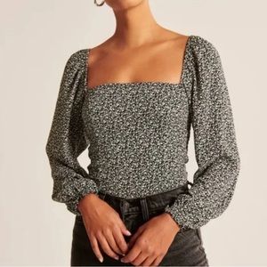 Abercrombie Floral Shirred Cropped Blouse